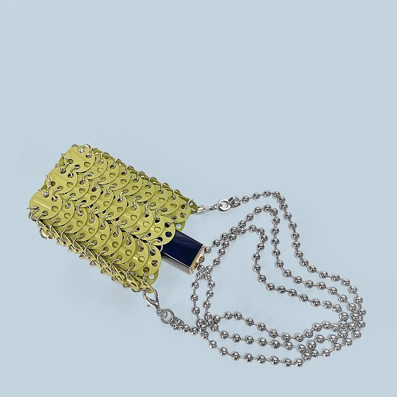 New Metal Silver Shining Trendy Phone Lipstick Bag Chain Strap Single Shoulder Crossbody Small Bag for Women