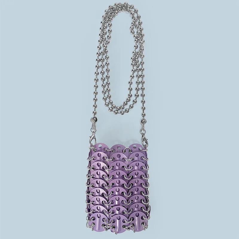 New Metal Silver Shining Trendy Phone Lipstick Bag Chain Strap Single Shoulder Crossbody Small Bag for Women