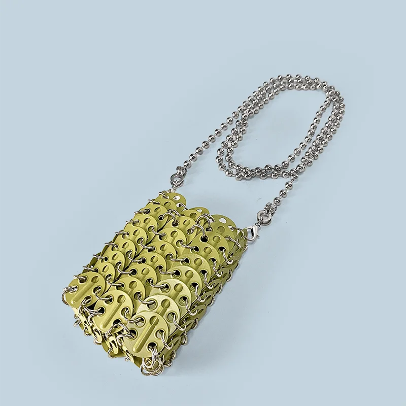 New Metal Silver Shining Trendy Phone Lipstick Bag Chain Strap Single Shoulder Crossbody Small Bag for Women