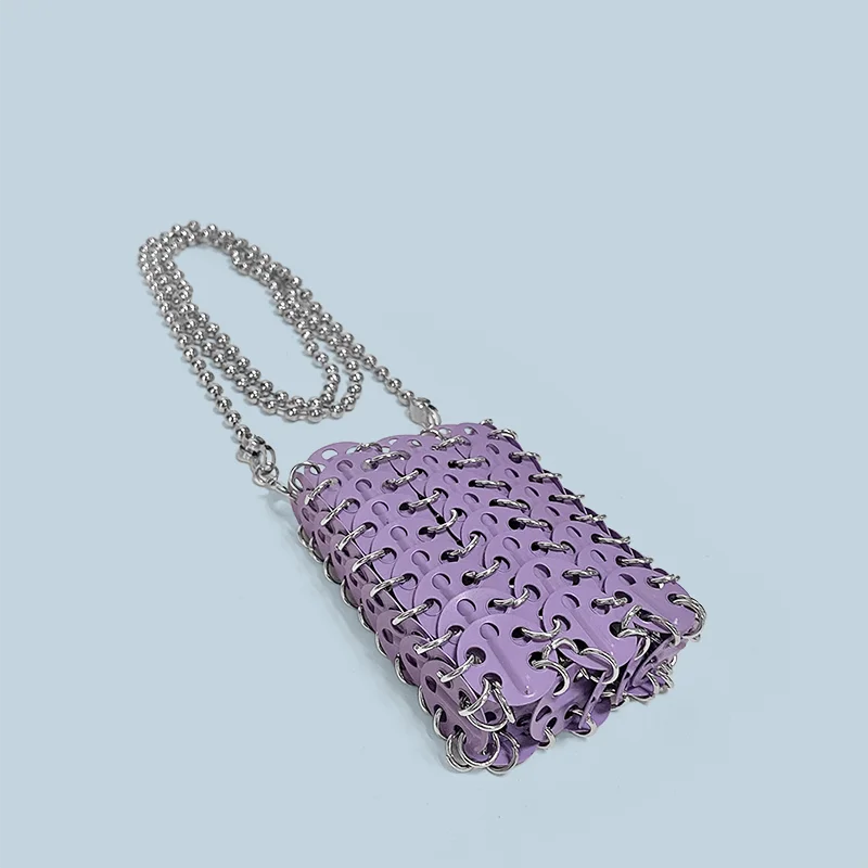 New Metal Silver Shining Trendy Phone Lipstick Bag Chain Strap Single Shoulder Crossbody Small Bag for Women