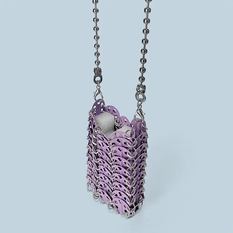 New Metal Silver Shining Trendy Phone Lipstick Bag Chain Strap Single Shoulder Crossbody Small Bag for Women
