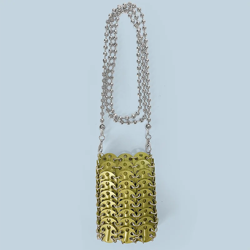 New Metal Silver Shining Trendy Phone Lipstick Bag Chain Strap Single Shoulder Crossbody Small Bag for Women