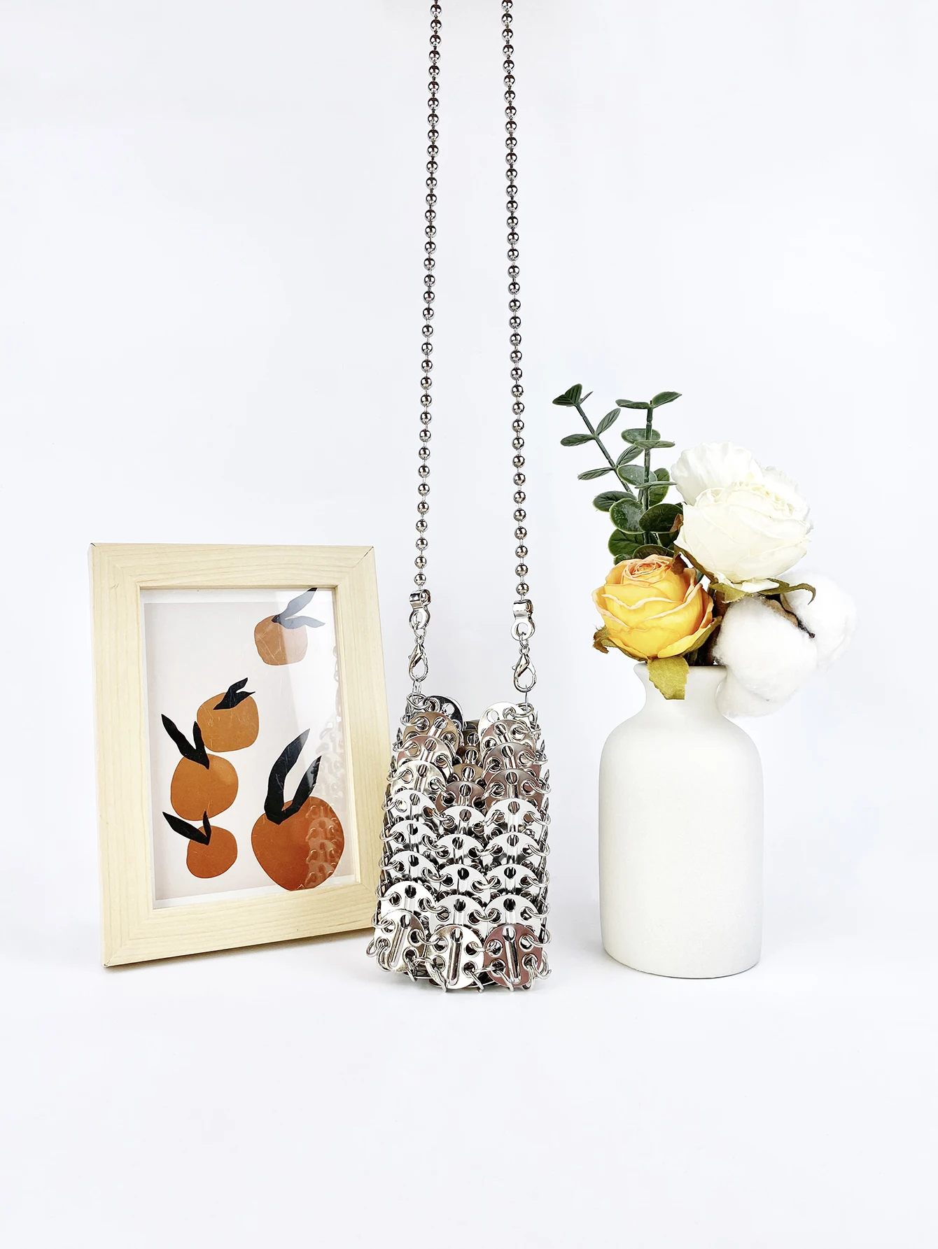 New Metal Silver Shining Trendy Phone Lipstick Bag Chain Strap Single Shoulder Crossbody Small Bag for Women