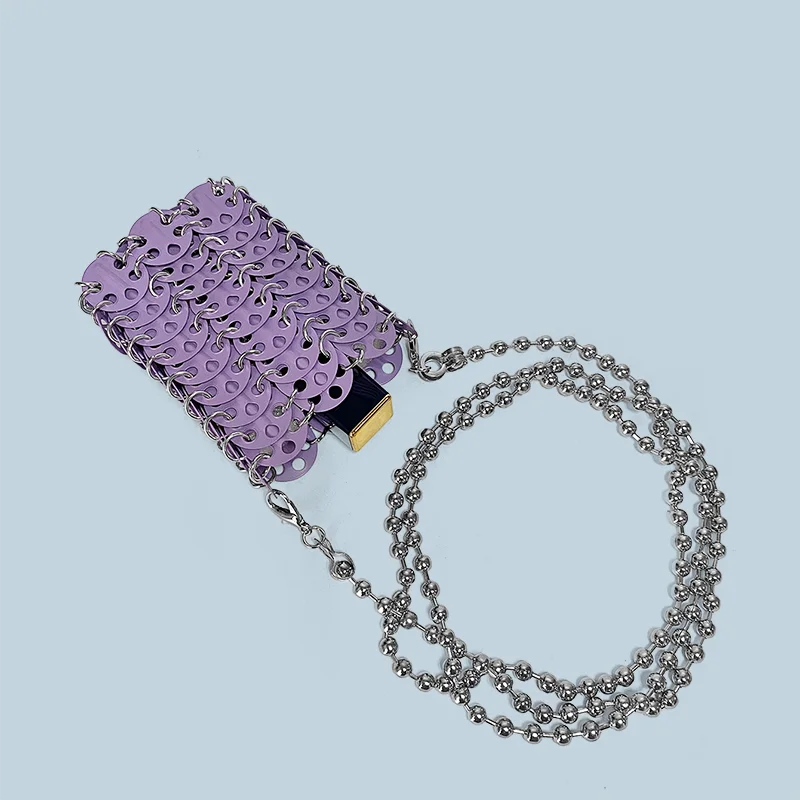 New Metal Silver Shining Trendy Phone Lipstick Bag Chain Strap Single Shoulder Crossbody Small Bag for Women