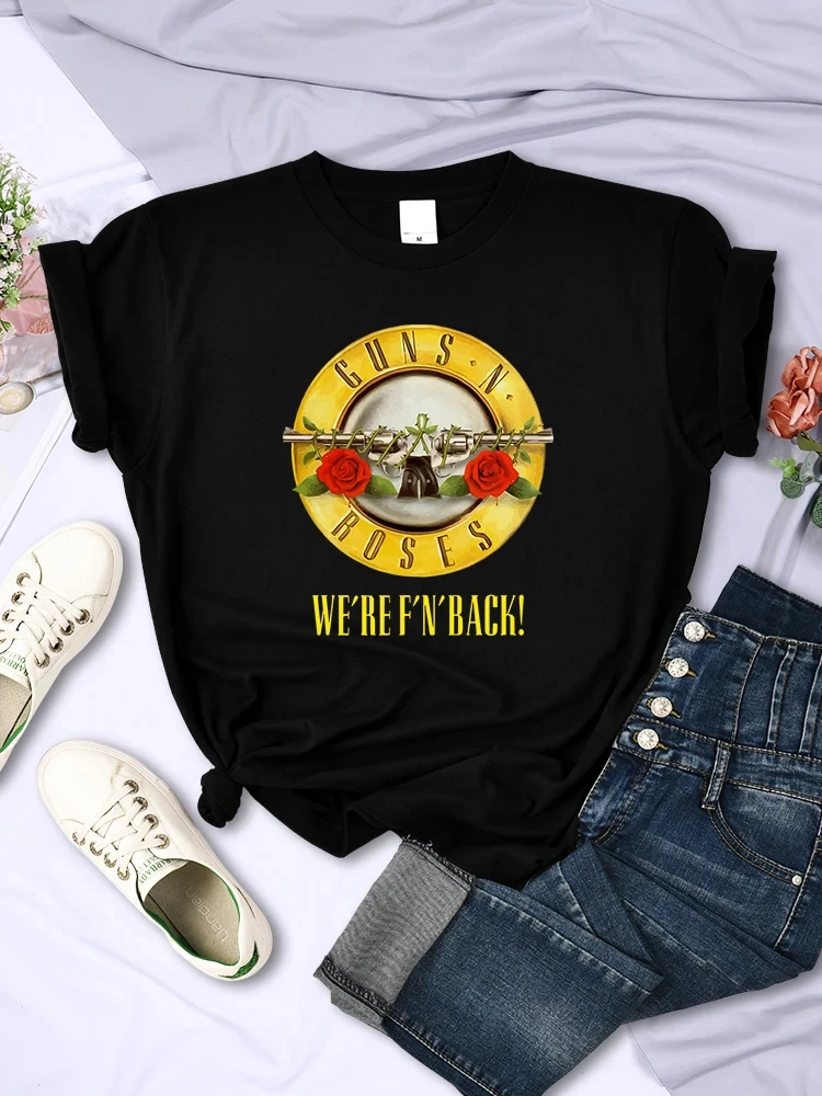 Summer Women's Cotton T-Shirt Plus Size Women's Tops Guns N' Roses We're Back Retro Street Style Printed T-Shirt Loose/Breathabl