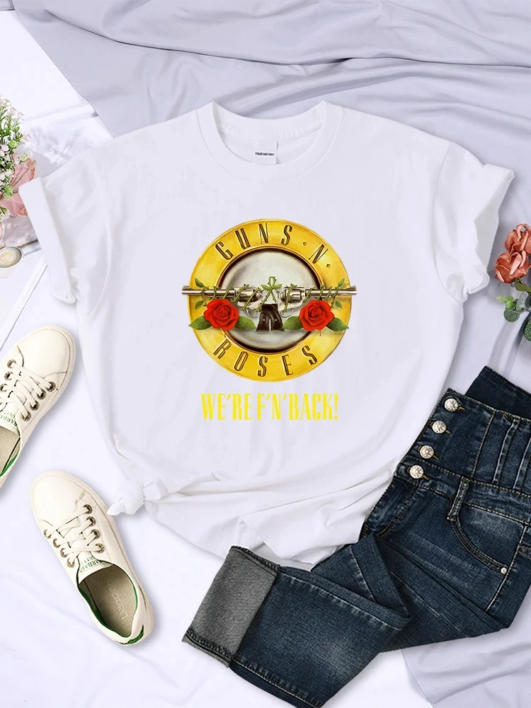 Summer Women's Cotton T-Shirt Plus Size Women's Tops Guns N' Roses We're Back Retro Street Style Printed T-Shirt Loose/Breathabl