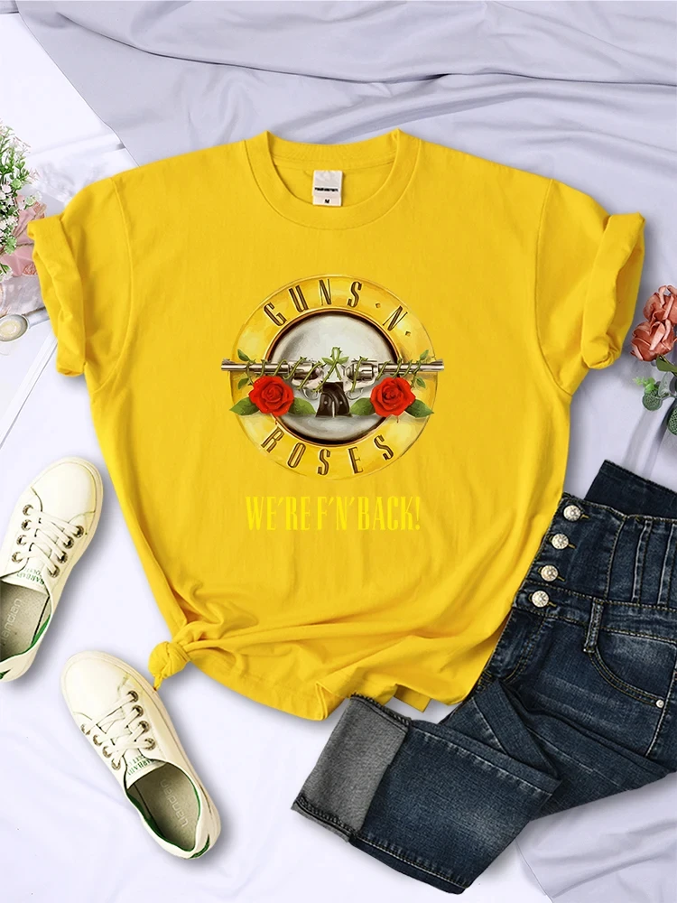 Summer Women's Cotton T-Shirt Plus Size Women's Tops Guns N' Roses We're Back Retro Street Style Printed T-Shirt Loose/Breathabl