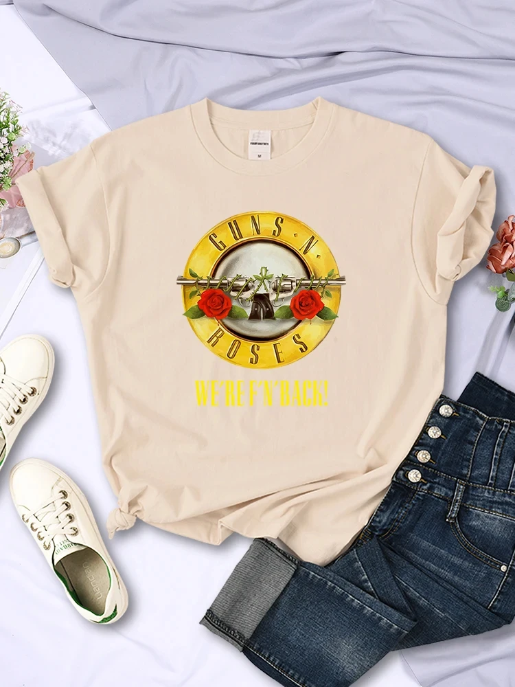 Summer Women's Cotton T-Shirt Plus Size Women's Tops Guns N' Roses We're Back Retro Street Style Printed T-Shirt Loose/Breathabl
