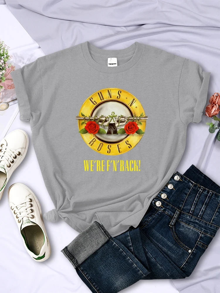 Summer Women's Cotton T-Shirt Plus Size Women's Tops Guns N' Roses We're Back Retro Street Style Printed T-Shirt Loose/Breathabl