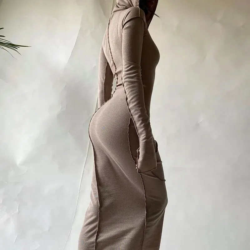 Dulzura Women 2024 Autumn Winter Fashion Long Sleeve Streetwear Bodycon Black Long Dress Wholesale Items For Business