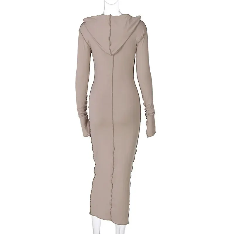 Dulzura Women 2024 Autumn Winter Fashion Long Sleeve Streetwear Bodycon Black Long Dress Wholesale Items For Business