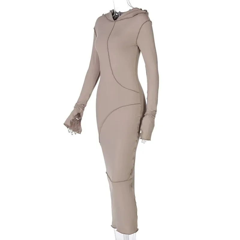Dulzura Women 2024 Autumn Winter Fashion Long Sleeve Streetwear Bodycon Black Long Dress Wholesale Items For Business