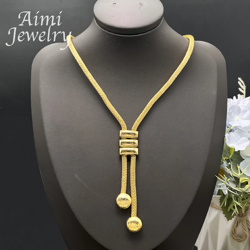 Dubai 24K Gold Plated Jewelry Set for Women Chain Beads Decor Necklace Earrings Bracelet Italian Fashion Wedding Party Gifts