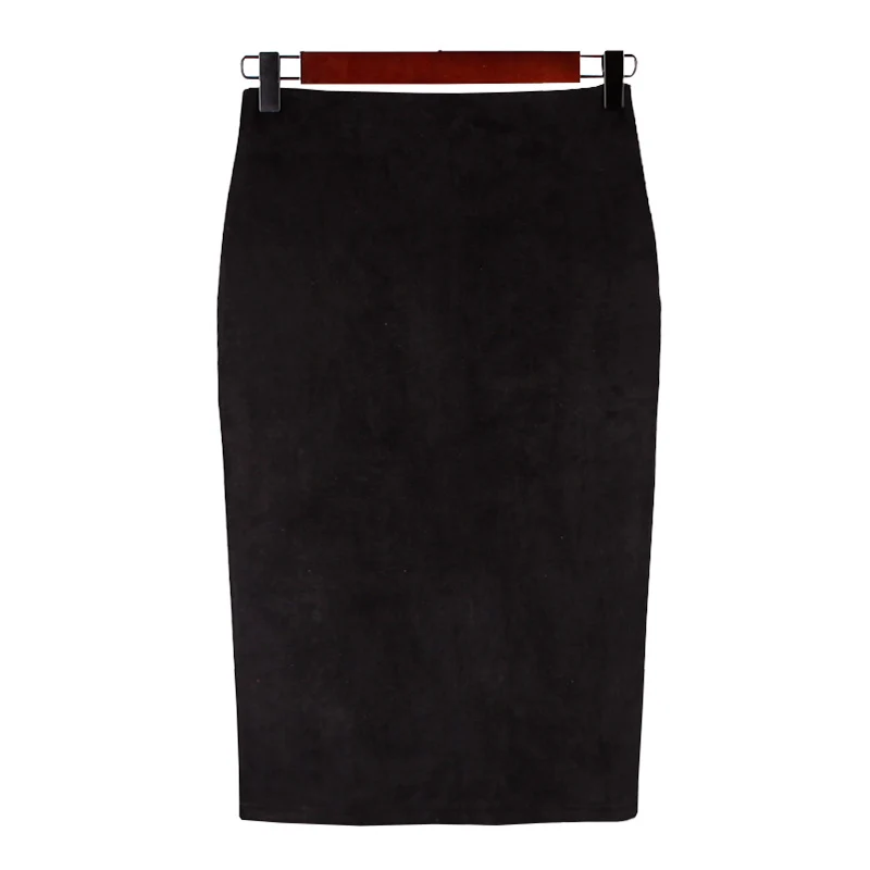 Women Skirts Suede Solid Color Pencil Skirt Female Autumn Winter High Waist Bodycon Vintage Suede Split Thick Stretchy Skirts