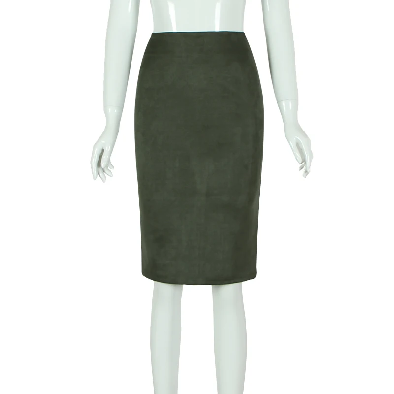 Women Skirts Suede Solid Color Pencil Skirt Female Autumn Winter High Waist Bodycon Vintage Suede Split Thick Stretchy Skirts
