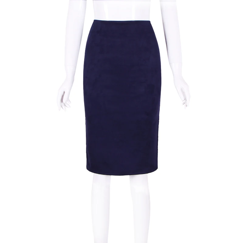 Women Skirts Suede Solid Color Pencil Skirt Female Autumn Winter High Waist Bodycon Vintage Suede Split Thick Stretchy Skirts