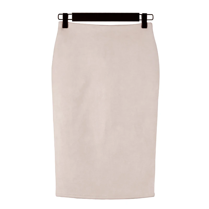 Women Skirts Suede Solid Color Pencil Skirt Female Autumn Winter High Waist Bodycon Vintage Suede Split Thick Stretchy Skirts