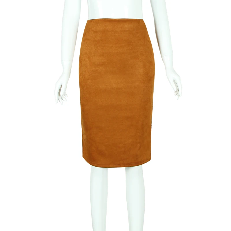 Women Skirts Suede Solid Color Pencil Skirt Female Autumn Winter High Waist Bodycon Vintage Suede Split Thick Stretchy Skirts