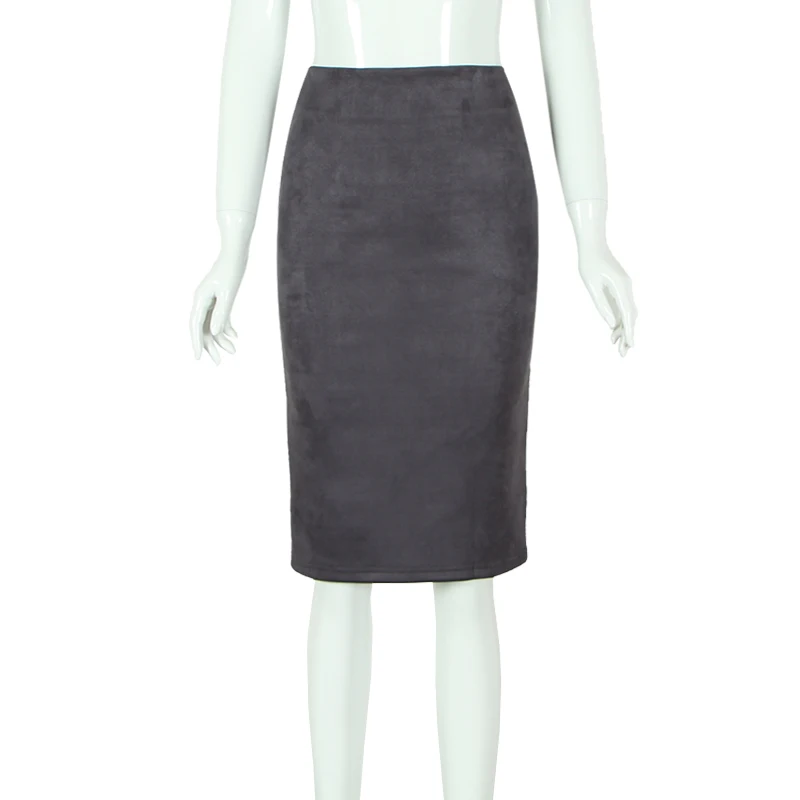 Women Skirts Suede Solid Color Pencil Skirt Female Autumn Winter High Waist Bodycon Vintage Suede Split Thick Stretchy Skirts
