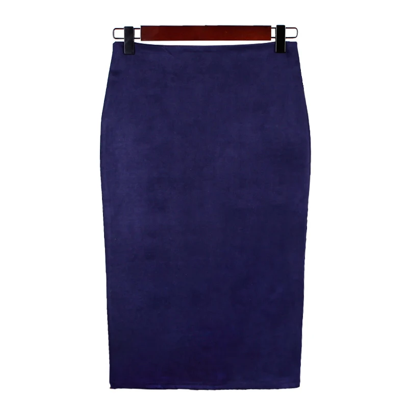Women Skirts Suede Solid Color Pencil Skirt Female Autumn Winter High Waist Bodycon Vintage Suede Split Thick Stretchy Skirts