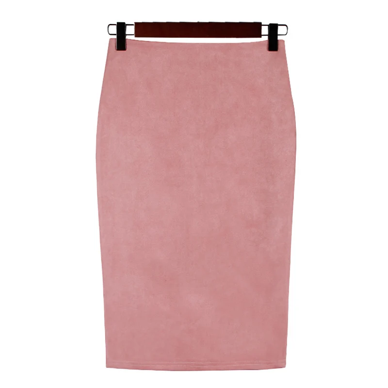Women Skirts Suede Solid Color Pencil Skirt Female Autumn Winter High Waist Bodycon Vintage Suede Split Thick Stretchy Skirts