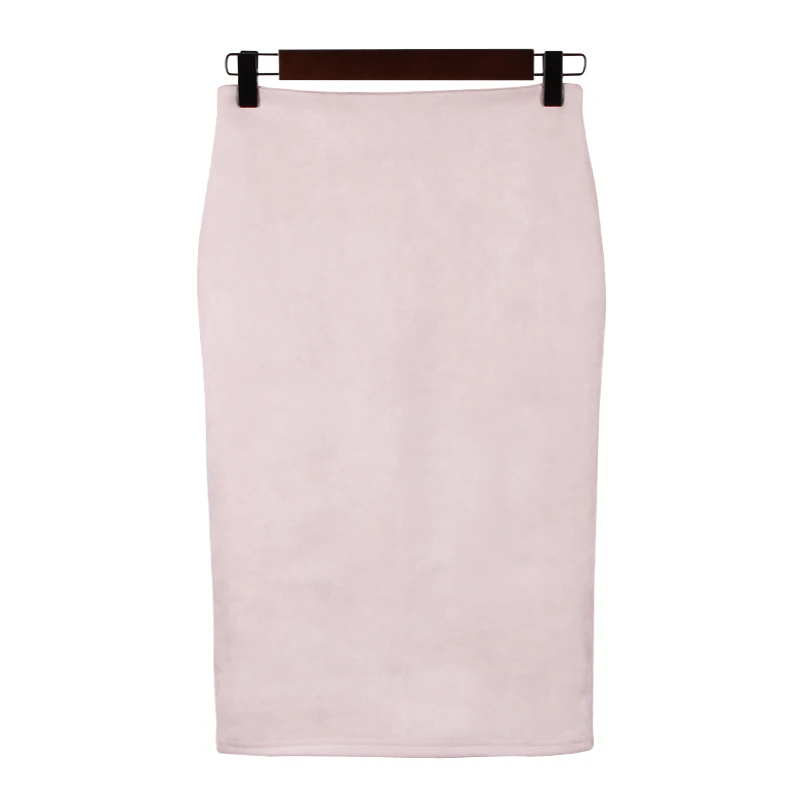 Women Skirts Suede Solid Color Pencil Skirt Female Autumn Winter High Waist Bodycon Vintage Suede Split Thick Stretchy Skirts