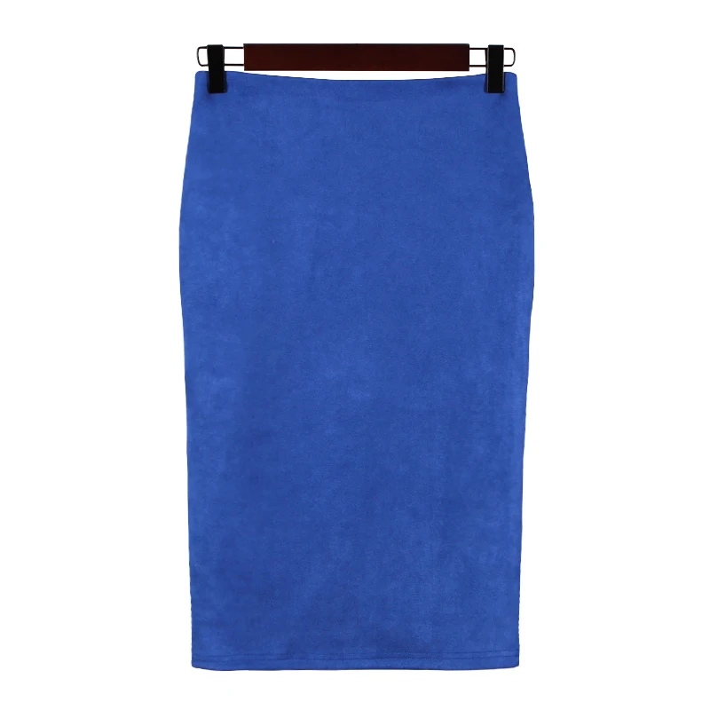Women Skirts Suede Solid Color Pencil Skirt Female Autumn Winter High Waist Bodycon Vintage Suede Split Thick Stretchy Skirts
