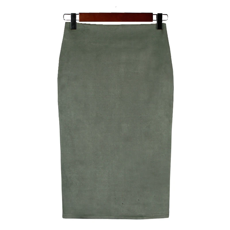 Women Skirts Suede Solid Color Pencil Skirt Female Autumn Winter High Waist Bodycon Vintage Suede Split Thick Stretchy Skirts