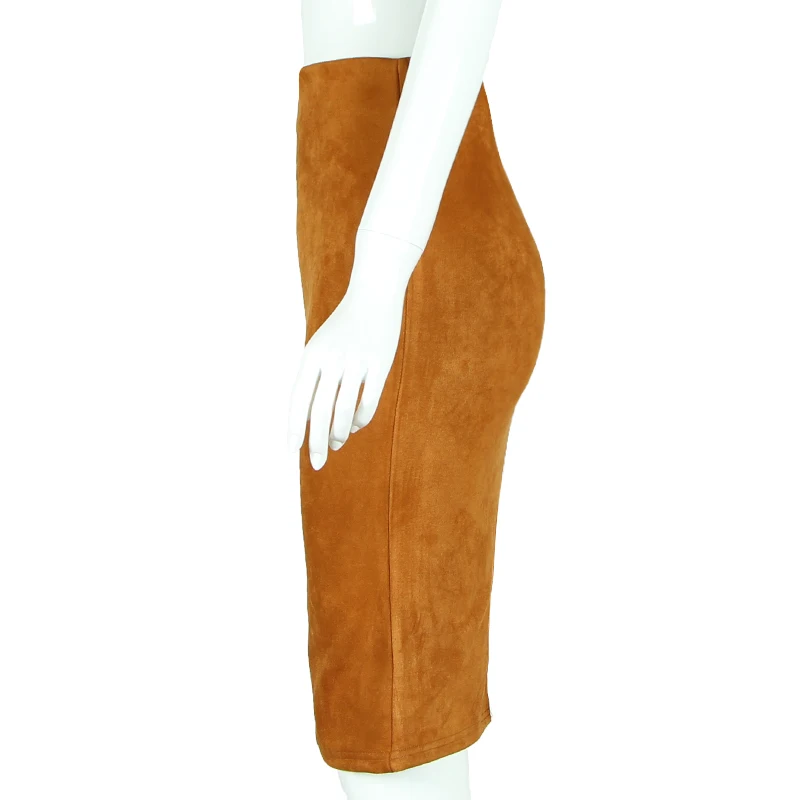 Women Skirts Suede Solid Color Pencil Skirt Female Autumn Winter High Waist Bodycon Vintage Suede Split Thick Stretchy Skirts