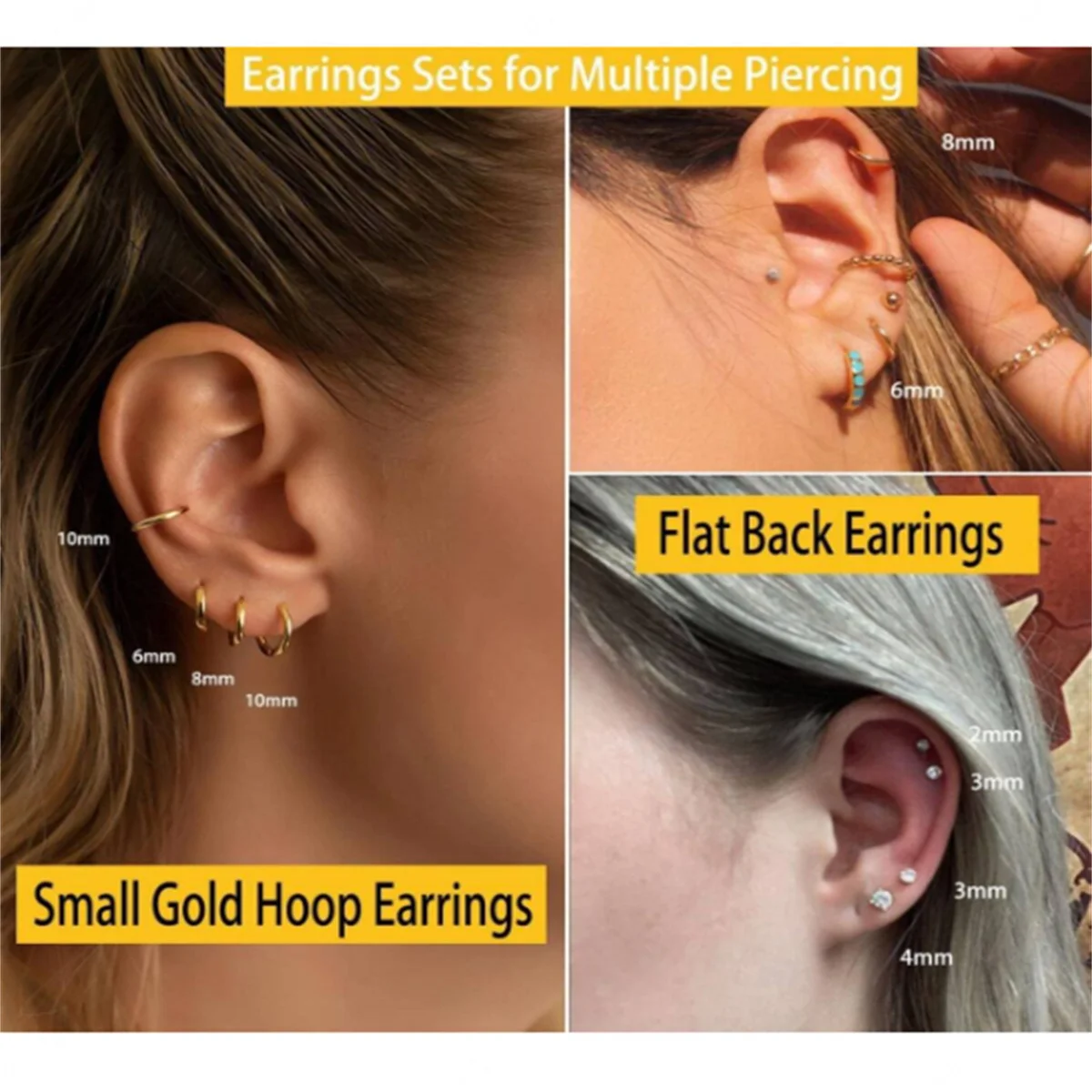 12pcs 20G Hypoallergenic Stainless Steel Flatback Stud Earrings Set for Women Men, Sparkling Cubic Zerconia Screw Back Earrings
