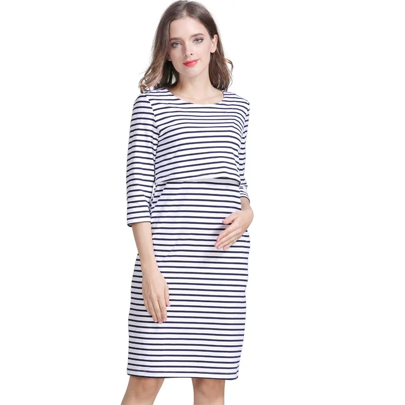 Maternity Nursing Dress Cotton Striped Summer Spring Skirt Pregnancy Dress for Pregnant Woman Dress Breastfeeding Dress