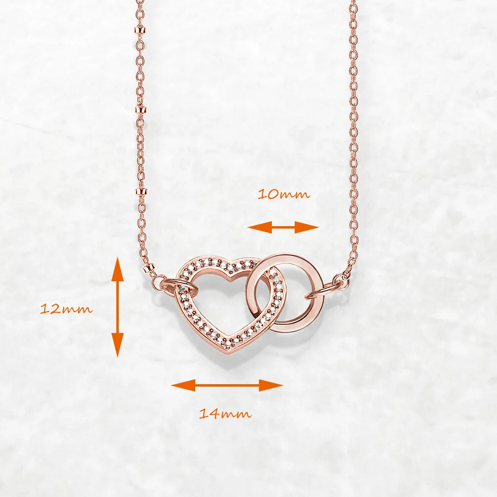 Heart Together Forever Rose Gold Necklace New Feminine Fine Jewelry Europe 925 Sterling Silver Romantic Gift For Women