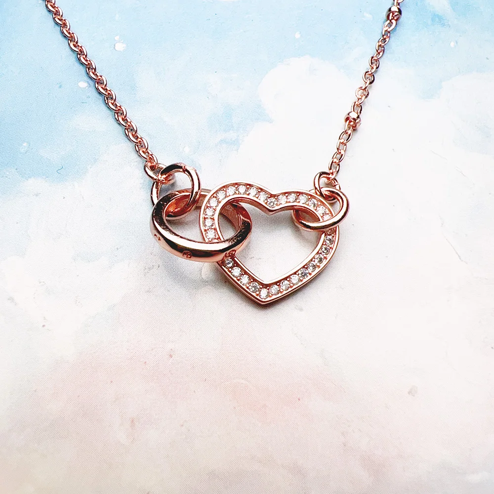 Heart Together Forever Rose Gold Necklace New Feminine Fine Jewelry Europe 925 Sterling Silver Romantic Gift For Women