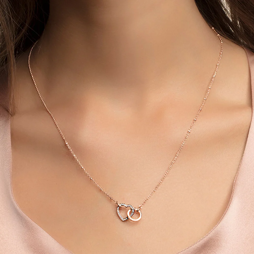 Heart Together Forever Rose Gold Necklace New Feminine Fine Jewelry Europe 925 Sterling Silver Romantic Gift For Women