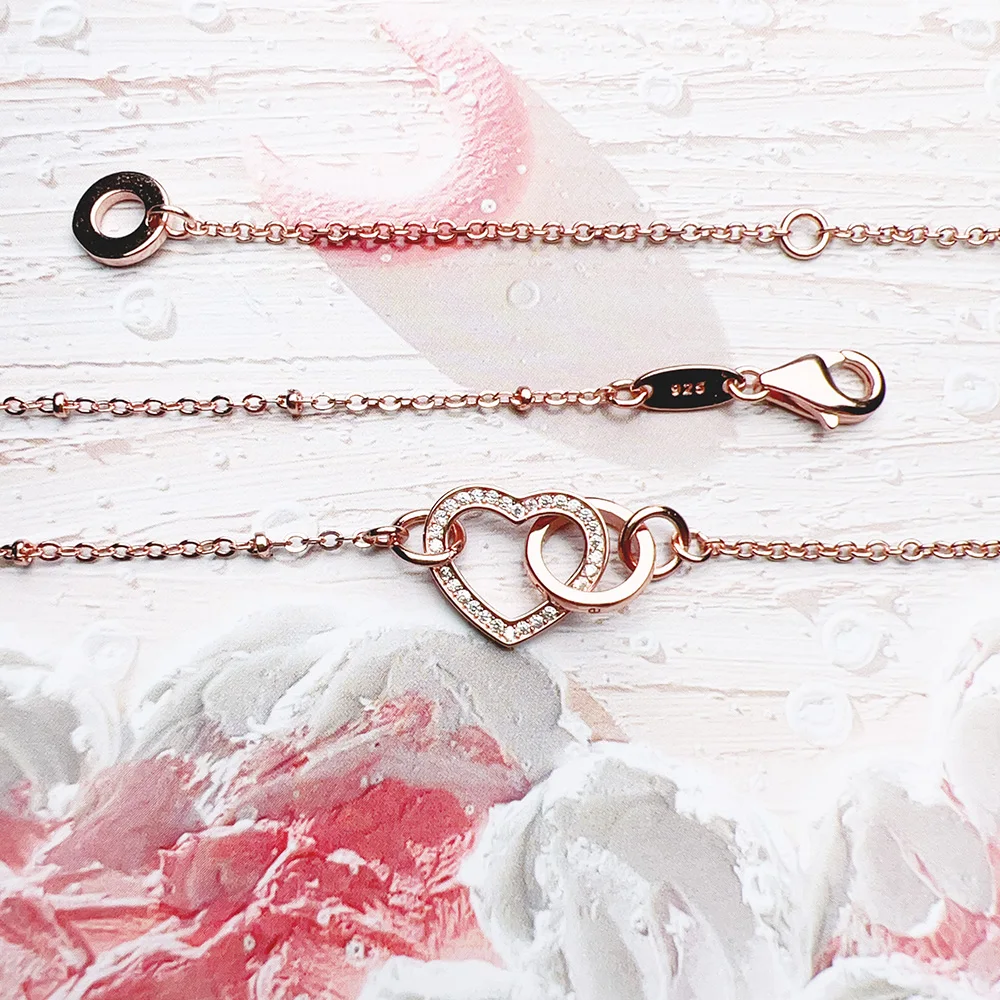 Heart Together Forever Rose Gold Necklace New Feminine Fine Jewelry Europe 925 Sterling Silver Romantic Gift For Women