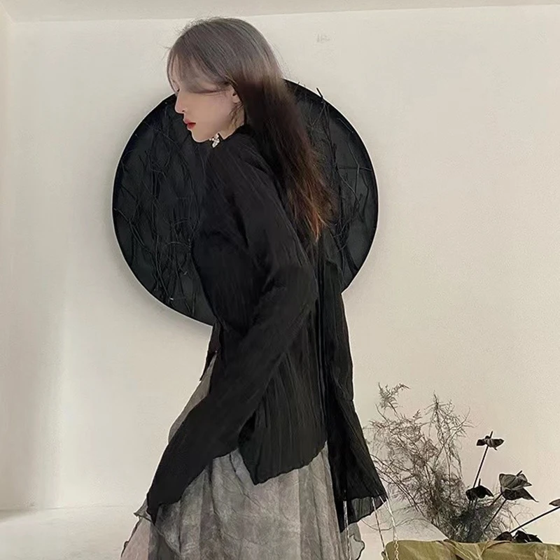 Zoki Harajuku Dark Academic Shirt Women Streetwear Vintage Y2K Blouse Sexy Gothic Long Sleeve Irregular Female Spring New Tops