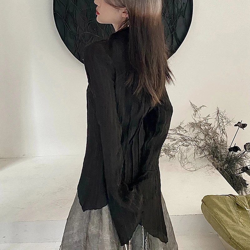 Zoki Harajuku Dark Academic Shirt Women Streetwear Vintage Y2K Blouse Sexy Gothic Long Sleeve Irregular Female Spring New Tops