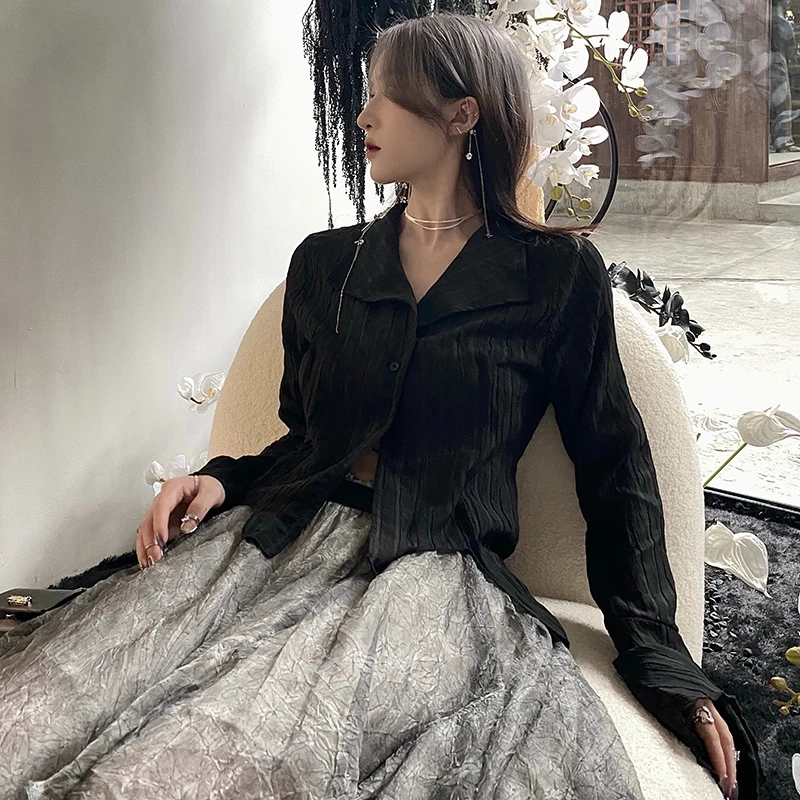 Zoki Harajuku Dark Academic Shirt Women Streetwear Vintage Y2K Blouse Sexy Gothic Long Sleeve Irregular Female Spring New Tops