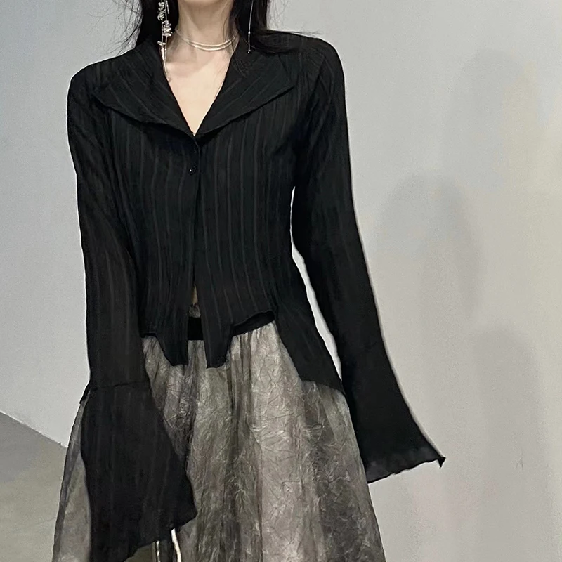 Zoki Harajuku Dark Academic Shirt Women Streetwear Vintage Y2K Blouse Sexy Gothic Long Sleeve Irregular Female Spring New Tops