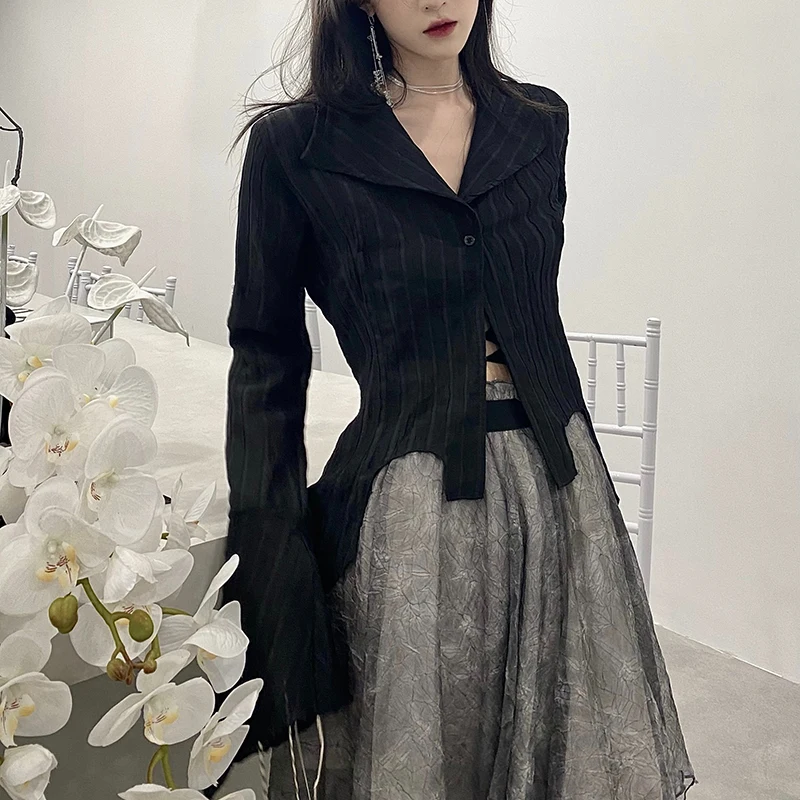 Zoki Harajuku Dark Academic Shirt Women Streetwear Vintage Y2K Blouse Sexy Gothic Long Sleeve Irregular Female Spring New Tops