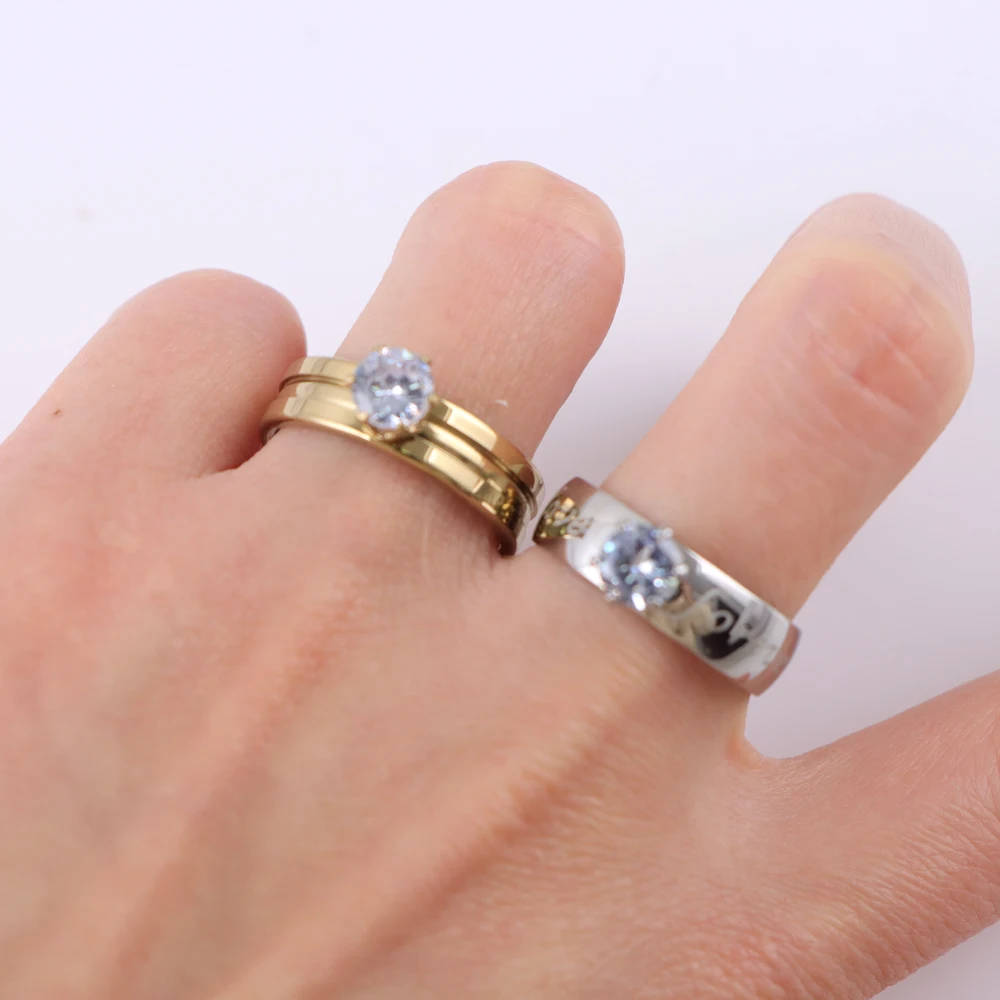 10/20/30/50Pcs/Lot Fashion Elegant Inlaid Stainless Steel Ring With Rhinestone High-end Women's Proposal Engagement Jewelry Gift