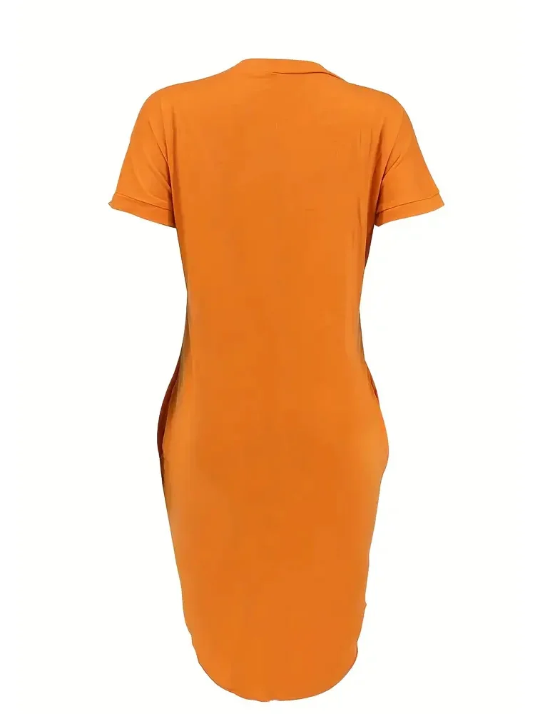 Solid Simple Dress, Casual Crew Neck Short Sleeve Bag Hip Dress, Women's Clothing
