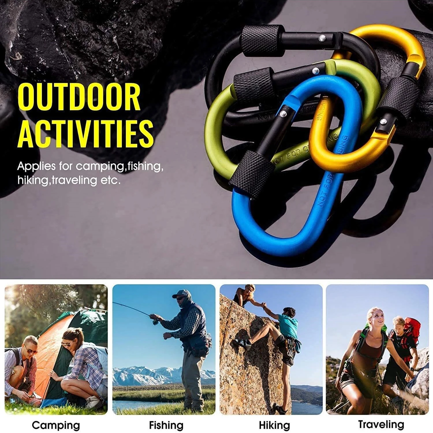 10PCS Tactical Carabiner Tourist Carabin Clip Keys Keychain Set Aluminum Alloy Camping Survival Buckle Multi Tool Key Holder