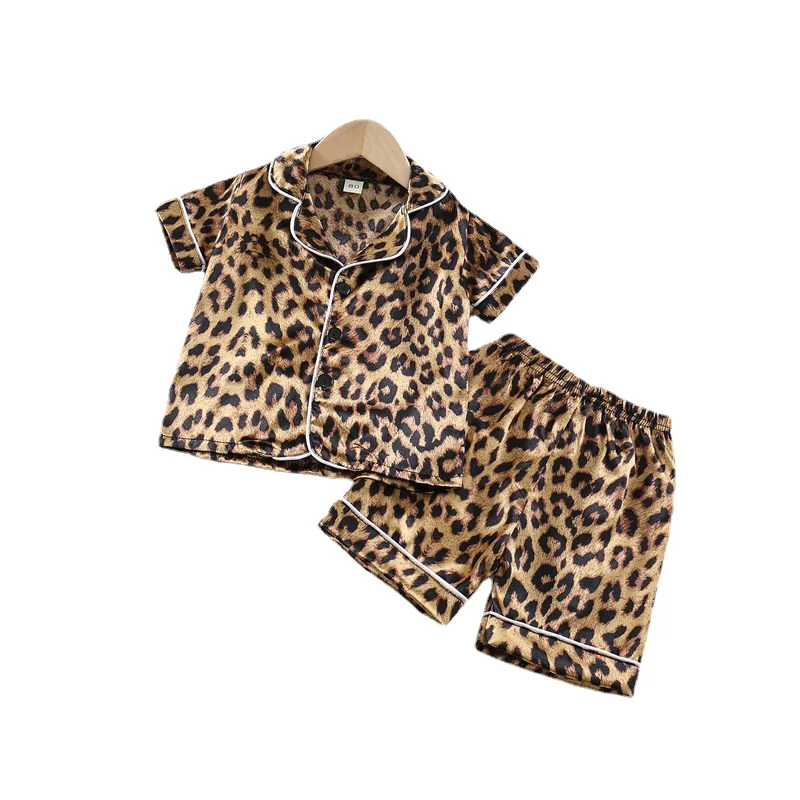Boys Girls Kids Pajama Sets Cartoon Leopard print Short Sleeve T-Shirt Tops Pants Toddler Baby Sleeping Cloth Pijamas Sleepwear