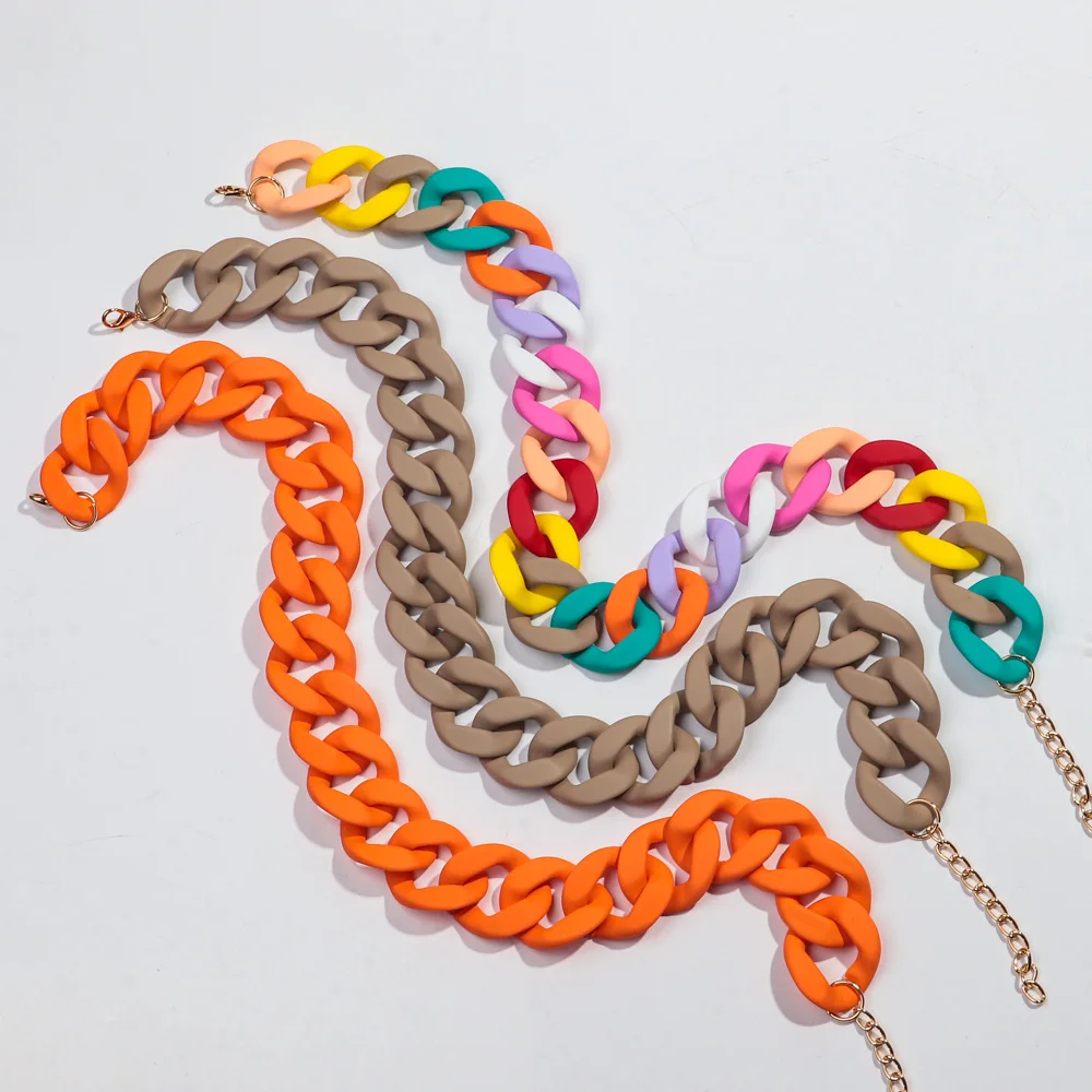 New Colorful Matte Acrylic Wide Chain Choker Necklaces for Women Statement Bohemian Resin Chunky Collar Necklace Fashion Jewelry