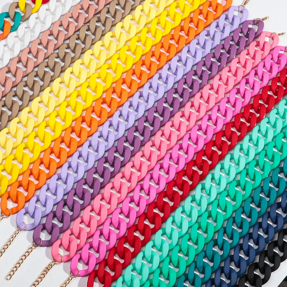 New Colorful Matte Acrylic Wide Chain Choker Necklaces for Women Statement Bohemian Resin Chunky Collar Necklace Fashion Jewelry