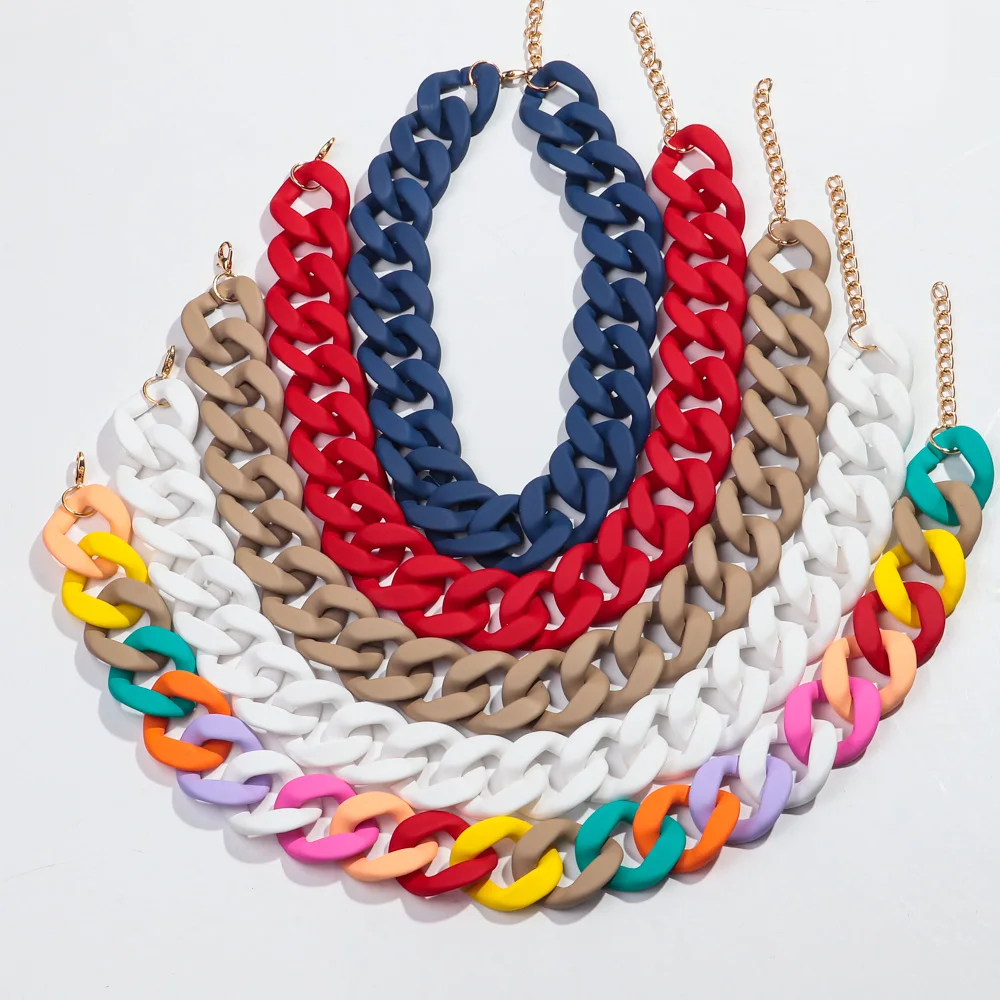 New Colorful Matte Acrylic Wide Chain Choker Necklaces for Women Statement Bohemian Resin Chunky Collar Necklace Fashion Jewelry