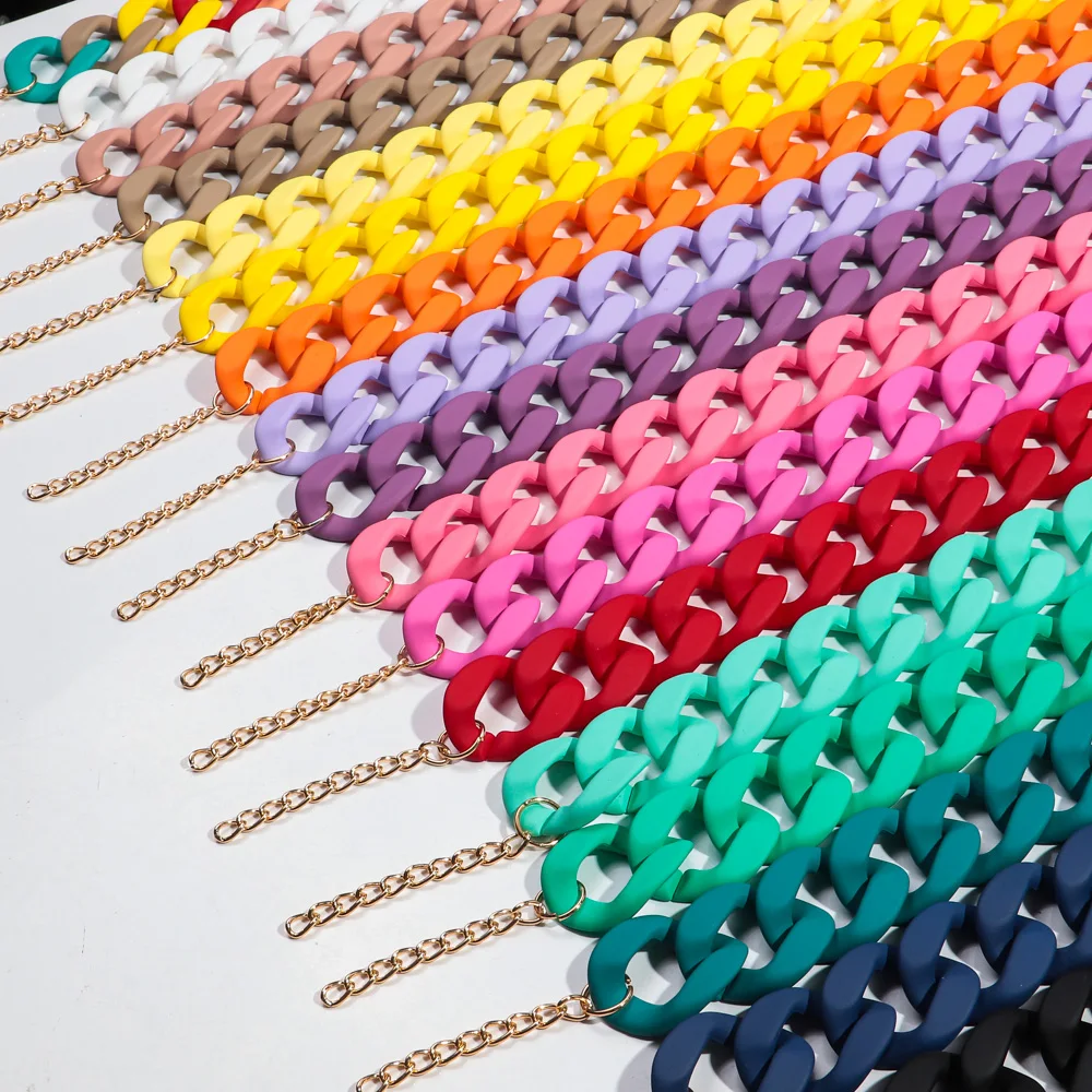 New Colorful Matte Acrylic Wide Chain Choker Necklaces for Women Statement Bohemian Resin Chunky Collar Necklace Fashion Jewelry