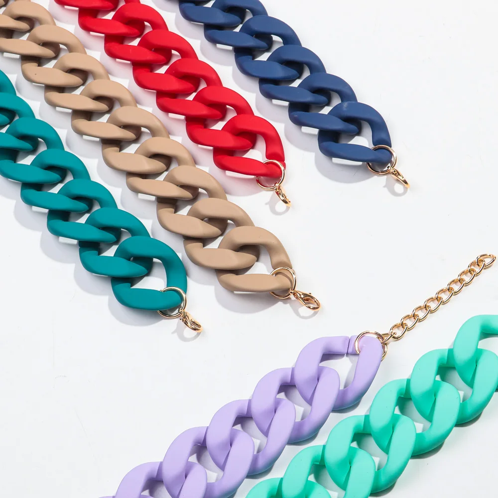 New Colorful Matte Acrylic Wide Chain Choker Necklaces for Women Statement Bohemian Resin Chunky Collar Necklace Fashion Jewelry