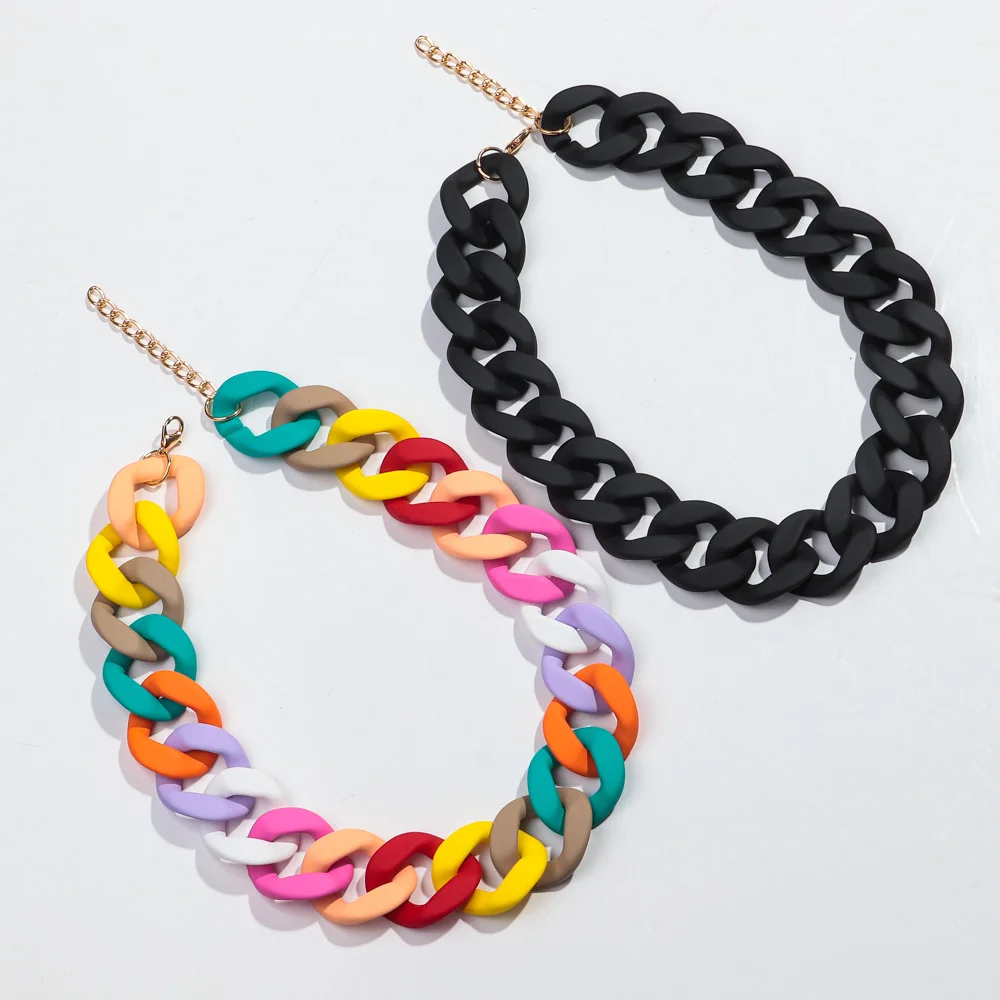 New Colorful Matte Acrylic Wide Chain Choker Necklaces for Women Statement Bohemian Resin Chunky Collar Necklace Fashion Jewelry